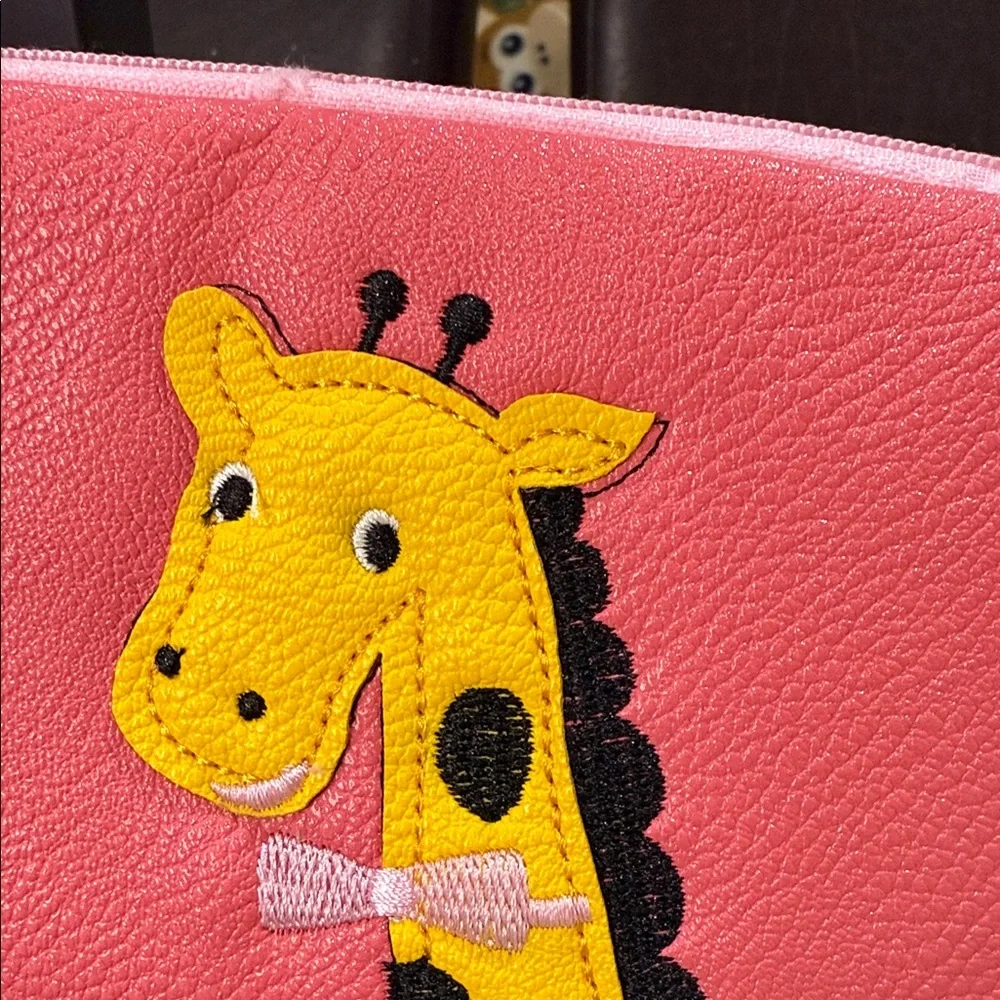 Pink Clutch with Giraffe and Bird Design